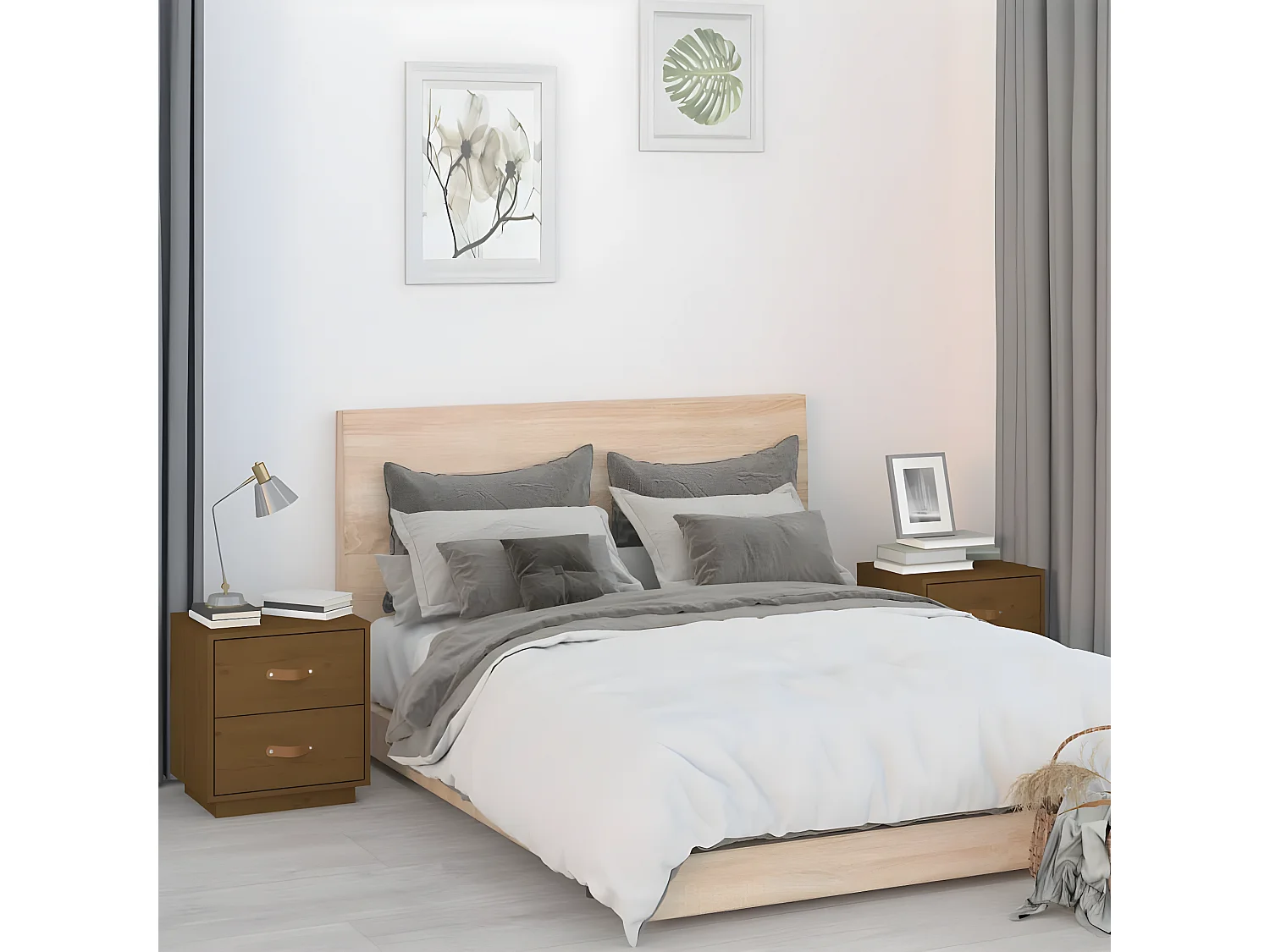 Lote de 2 Mesitas de noche madera de pino marrón miel 40x34x45 cm ES47210