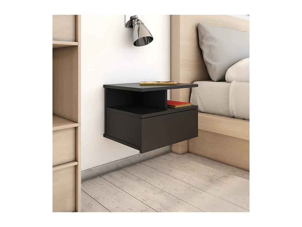 Lot de 2 Tables de chevet flottantes Noir 40x31x27 cm Aggloméré GHR29236
