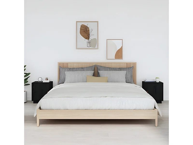 Lote de 2 Mesitas de noche madera maciza de pino negro 40x34x45 cm ES94844