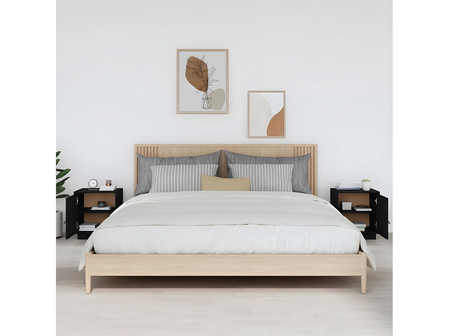 Lot de 2 Tables de chevet Noir 40x34x45 cm Bois de pin massif GHR49889