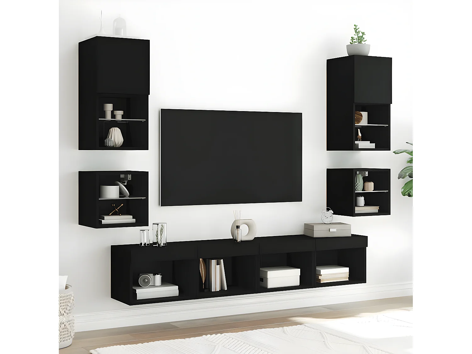 Mesita de noche de pared con luces LED negro ES61199