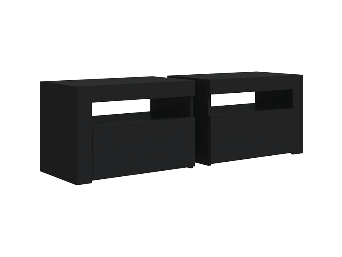 Lot de 2 Tables de chevet avec LED Noir 60x35x40 cm GHR12768