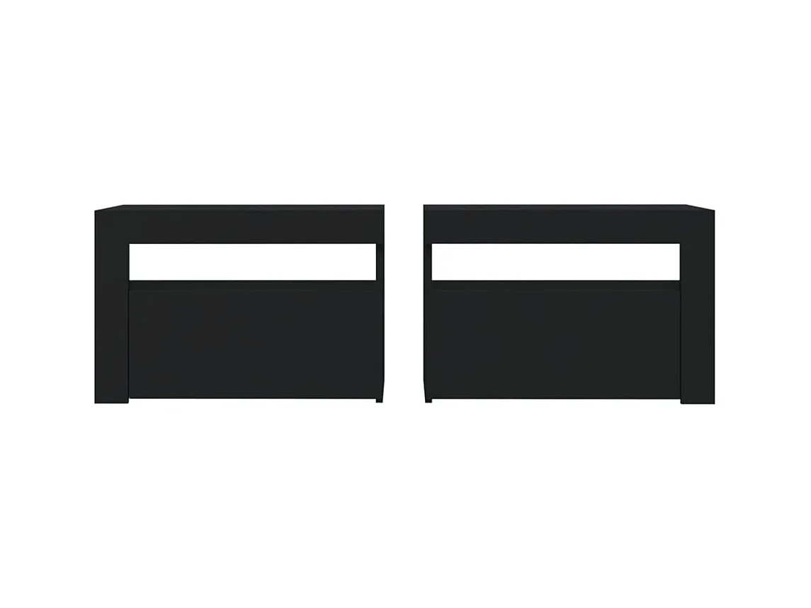 Lot de 2 Tables de chevet avec LED Noir 60x35x40 cm GHR12768