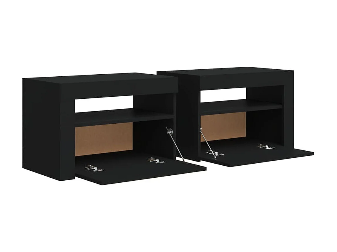 Lote de 2 Mesitas de noche con luces LED negro 60x35x40 cm ES30045
