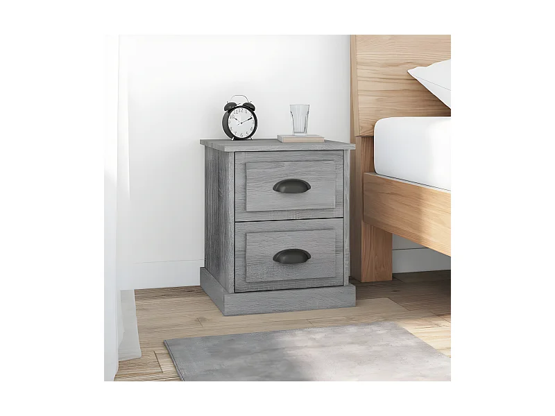 Lote de 2 Mesitas de noche madera contrachapada gris 39x39x47,5 cm ES13429