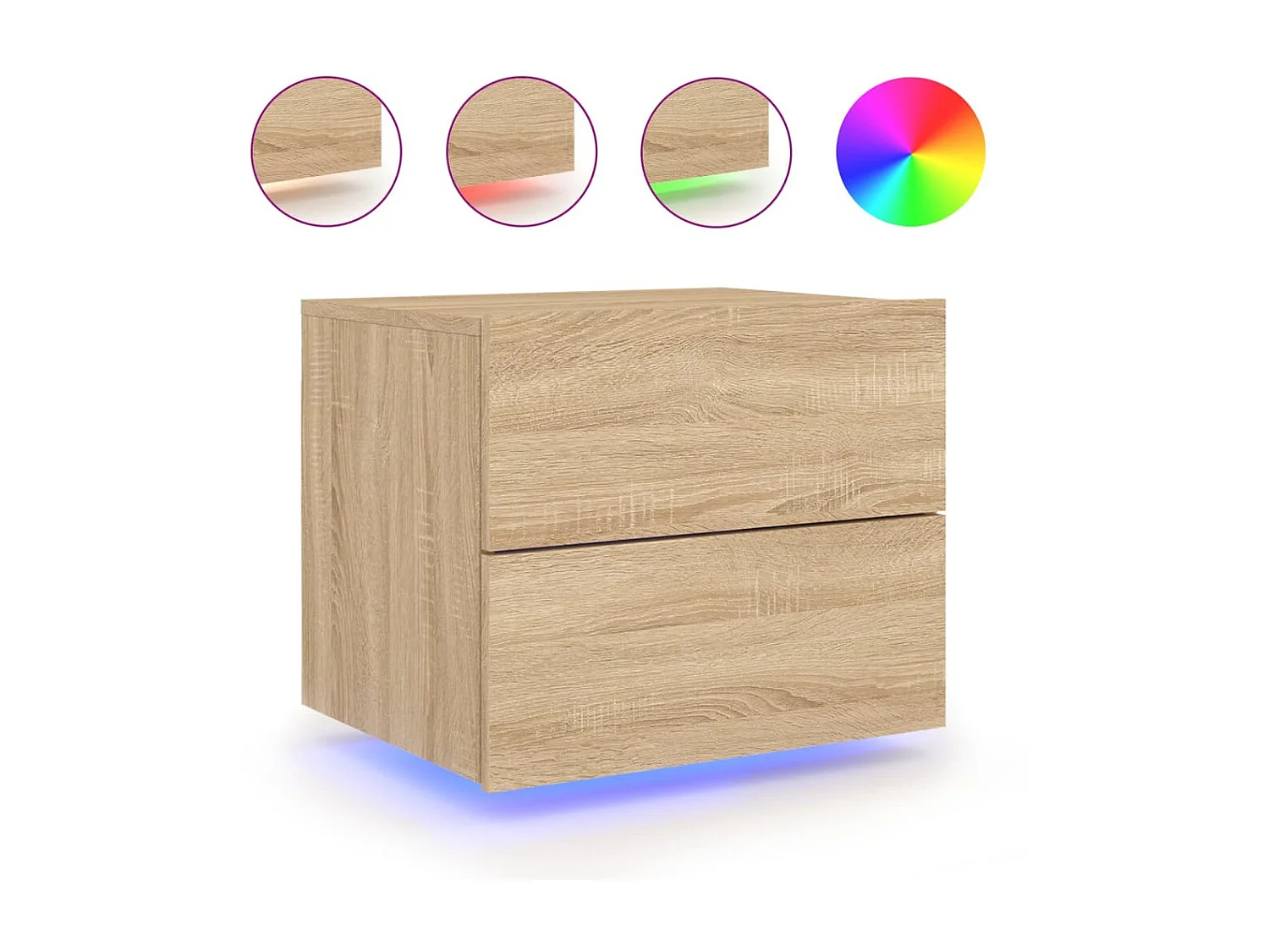 Lote de 2 Mesitas de noche de pared con luces LED roble Sonoma ES60080