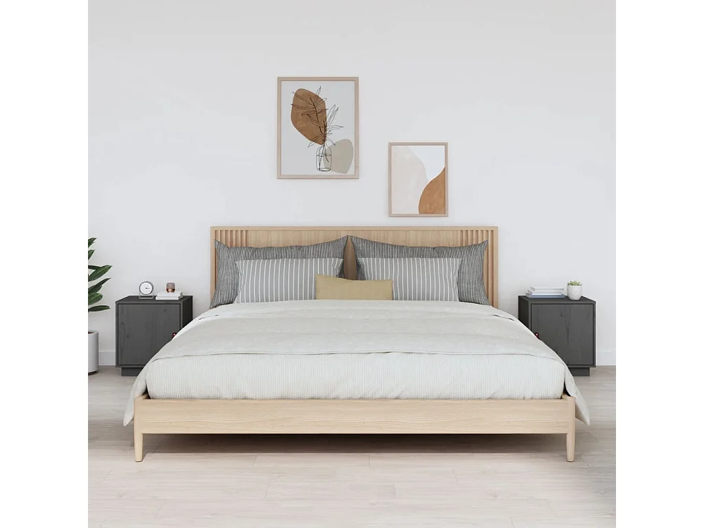 Lote de 2 Mesitas de noche madera maciza pino gris 40x34x45 cm ES29216