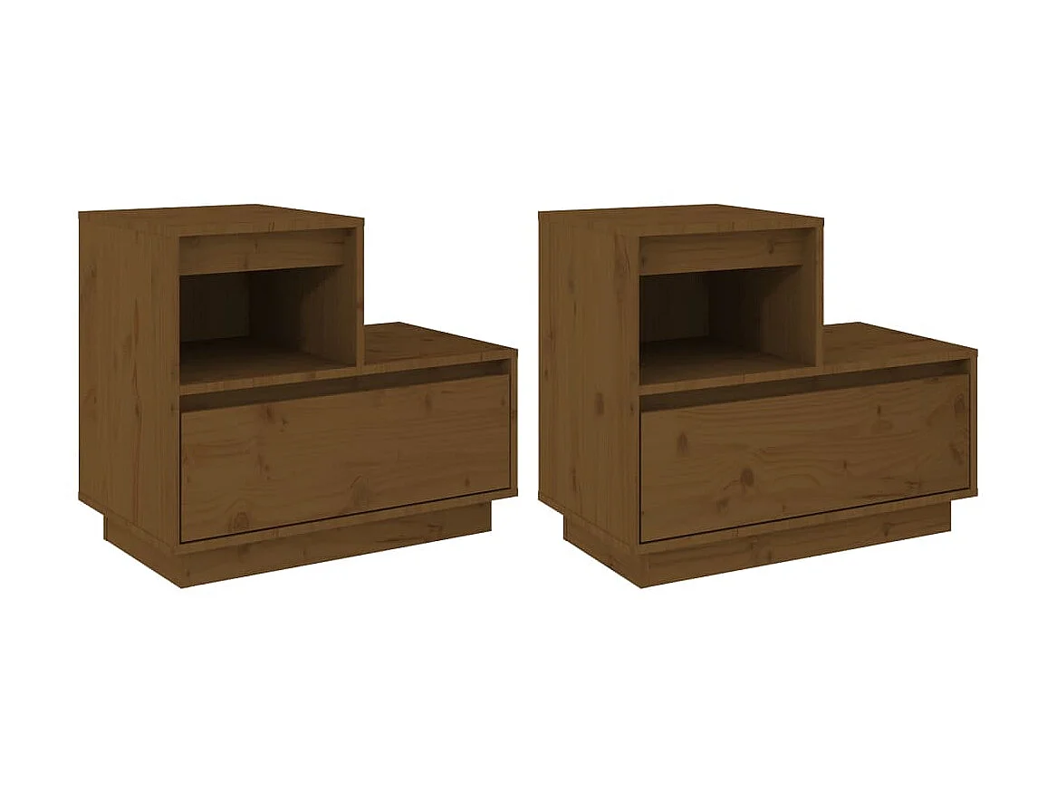 Lot de 2 Tables de chevet Marron miel 60x34x51cm Bois de pin solide GHR84796
