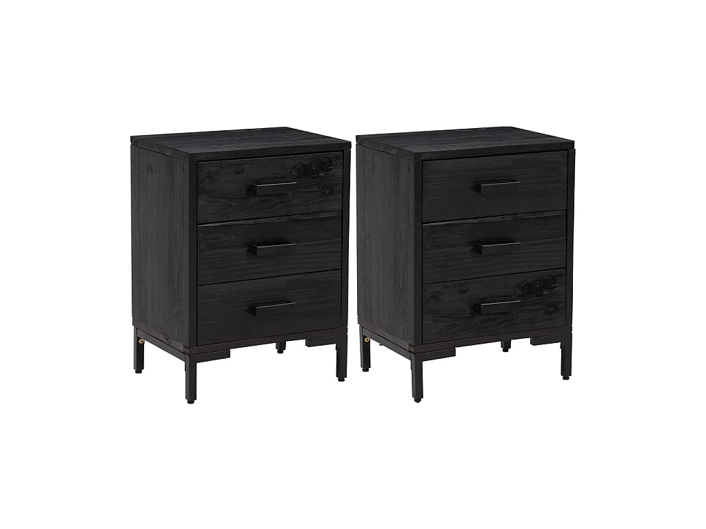 Lot de 2 Tables de chevet Noir 40x30x55 cm Bois de pin massif GHR45383