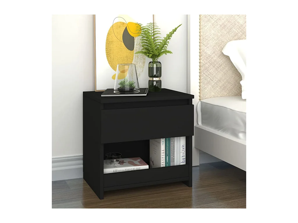 Mesita de noche de madera contrachapada negro 40x30x39 cm ES88427