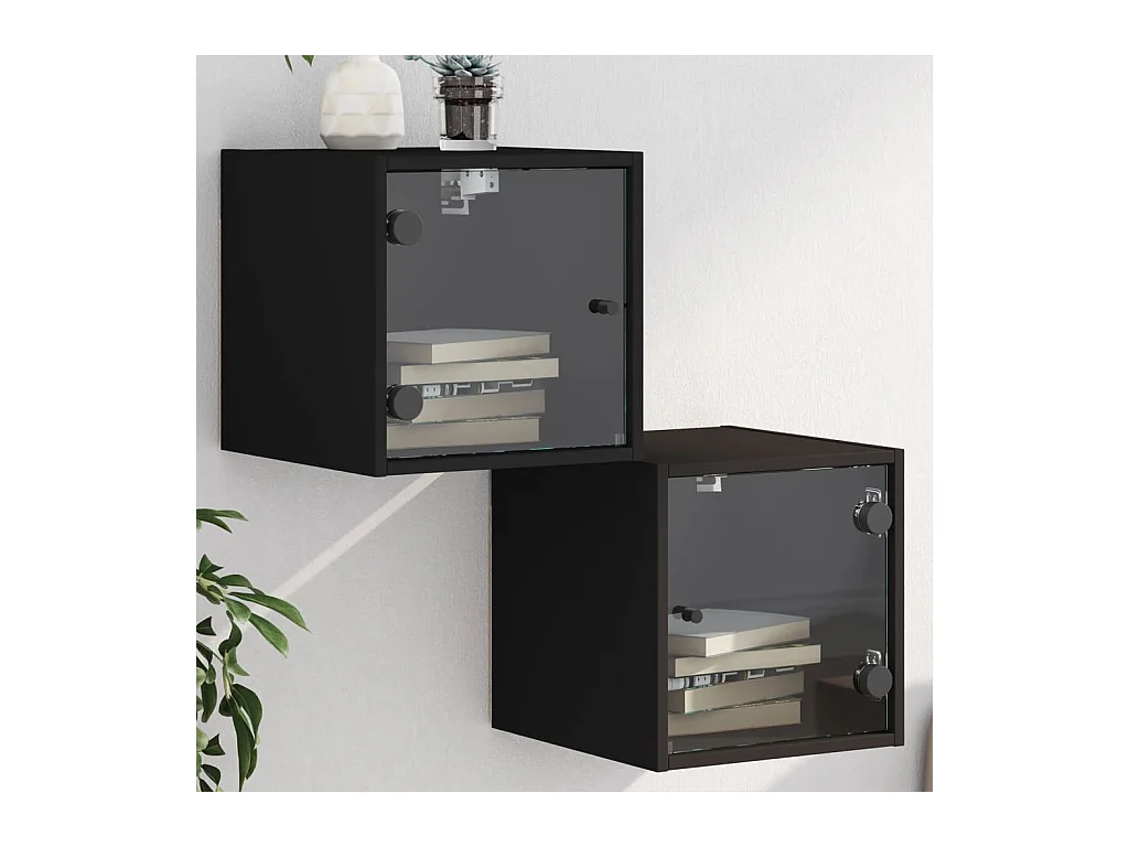 Nachtkastjes met glazen deuren 2 st 35x37x35 cm zwart NL73764