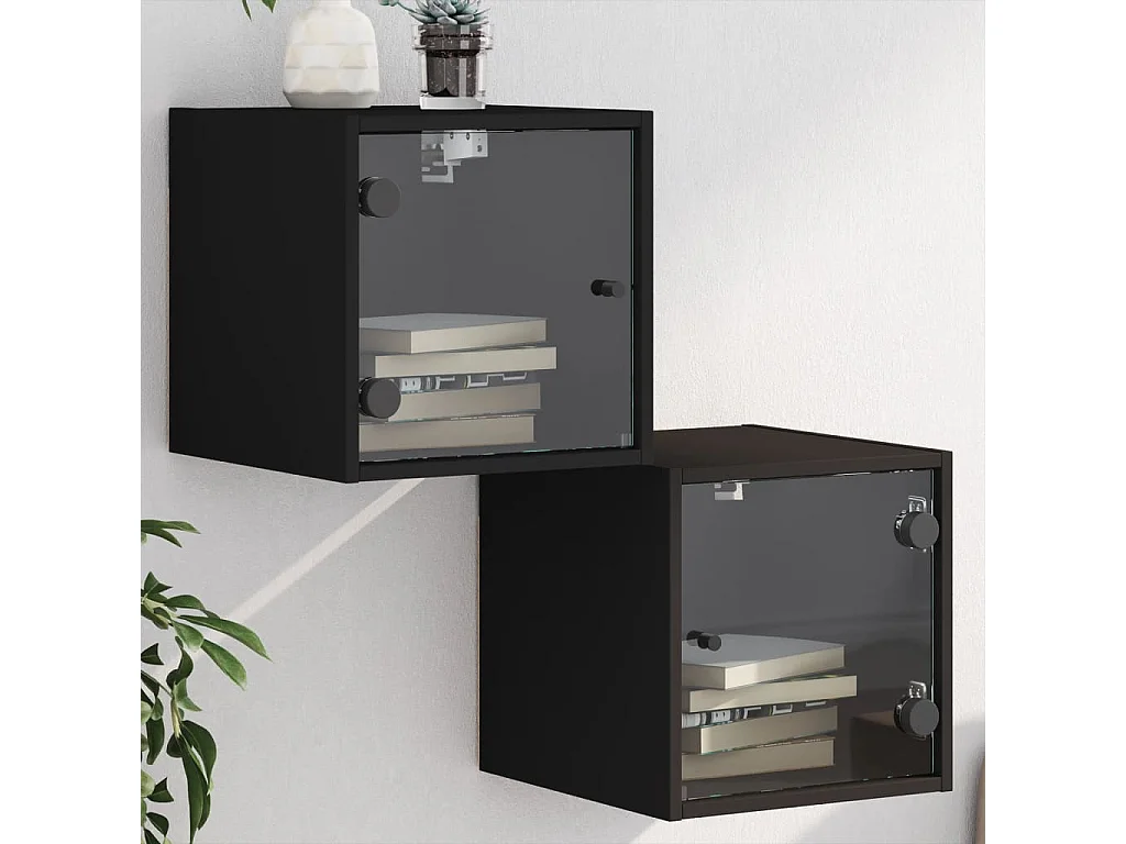 Nachtkastjes met glazen deuren 2 st 35x37x35 cm zwart NL73764