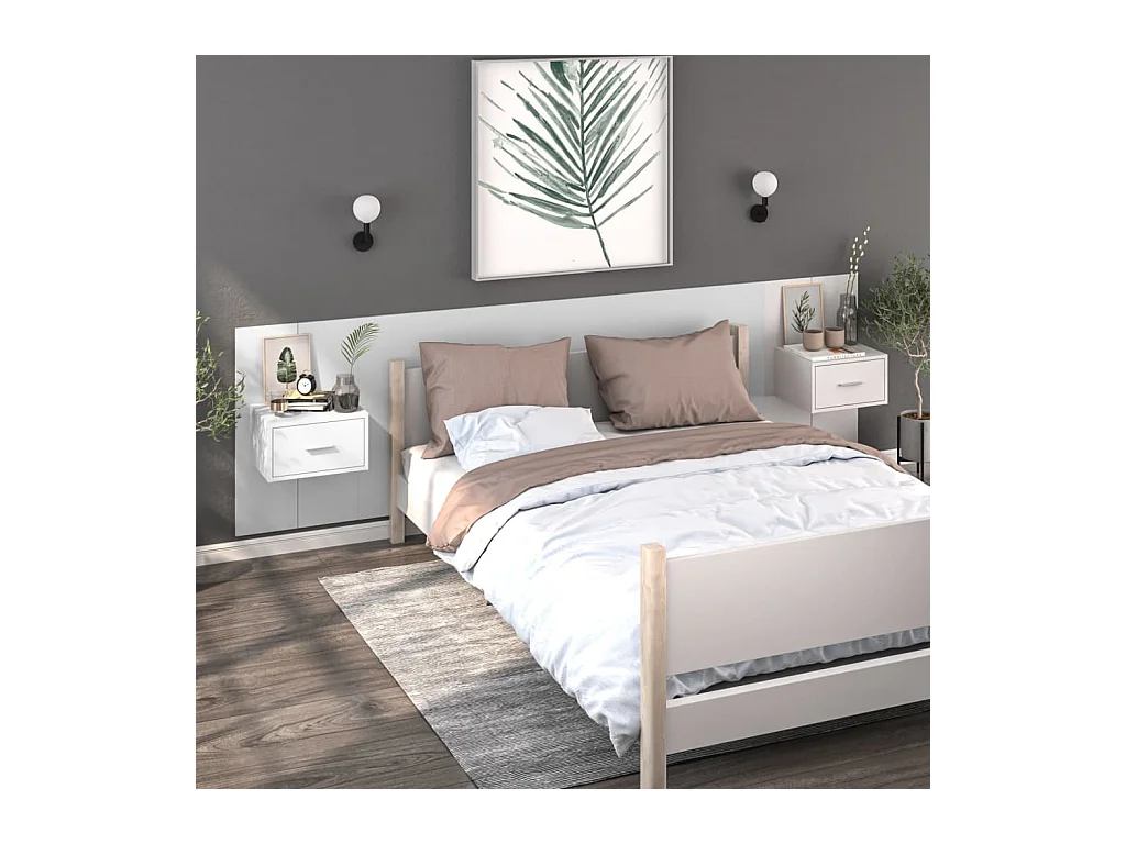 Lot de 2 Tables de chevet murales Blanc GHR54812