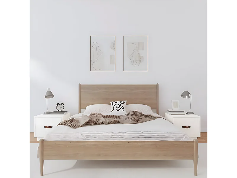 Lot de 2 Tables de chevet Blanc 40x34x35 cm Bois de pin massif GHR77039