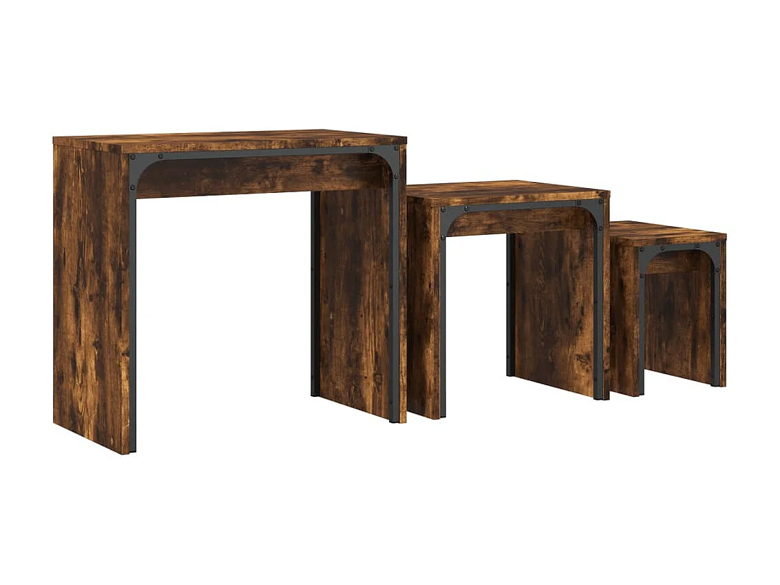 3-delige Tafeltjesset bewerkt hout gerookt eikenkleurig NL95494