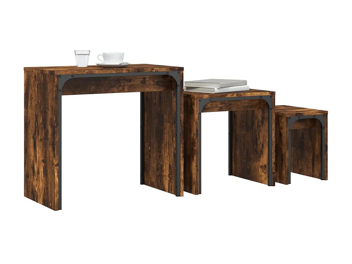 3-delige Tafeltjesset bewerkt hout gerookt eikenkleurig NL95494