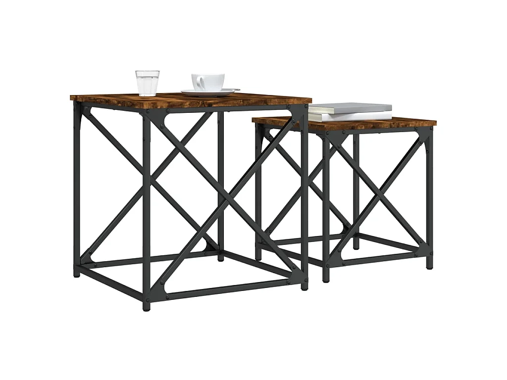 Tables basses gigognes 2 pcs chêne fumé bois d'ingénierie GHR54843