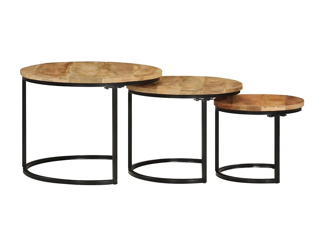 Tables gigognes 3 pcs bois de manguier massif brut GHR27871