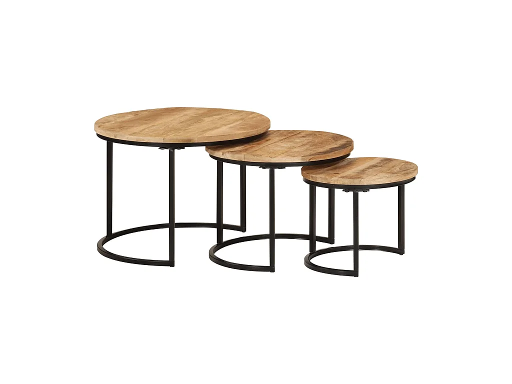 Tables gigognes 3 pcs bois de manguier massif brut GHR27871