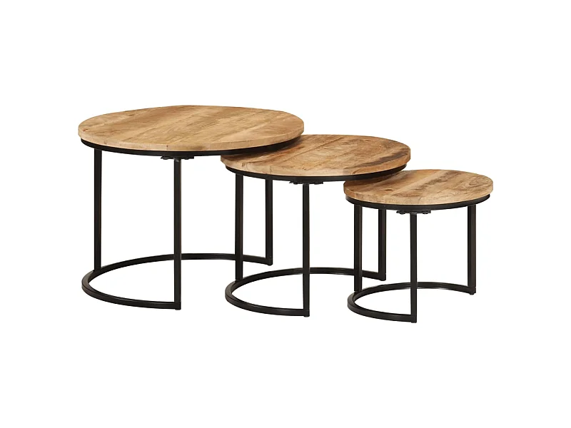 Mesas apilables 3 piezas madera maciza de mango rugosa ES167928
