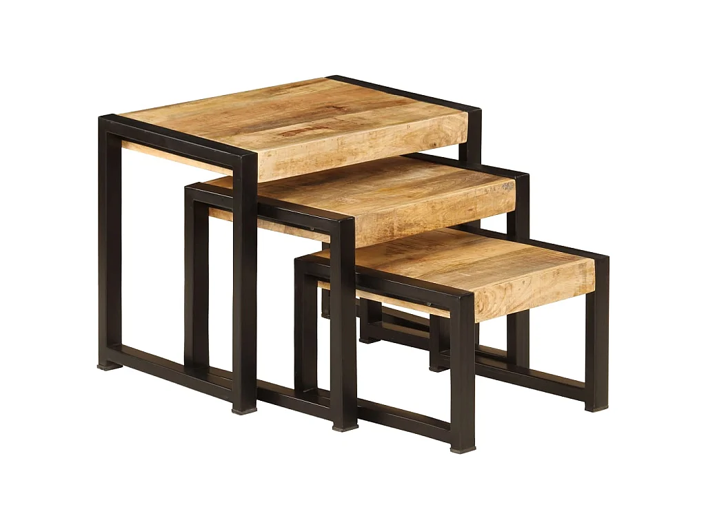 Mesas apilables 3 unidades madera maciza de mango ES417679