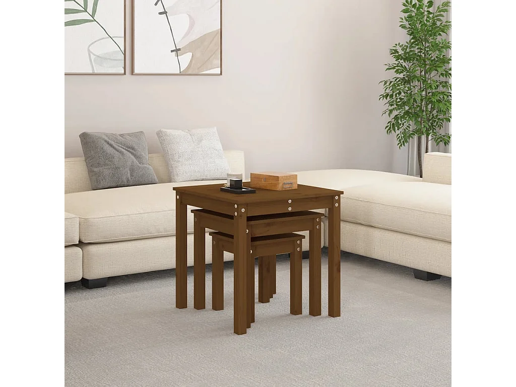 Tables gigognes 3 pcs Marron miel Bois de pin massif GHR96996