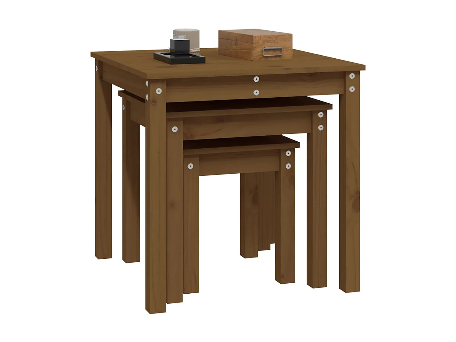 Tables gigognes 3 pcs Marron miel Bois de pin massif GHR96996