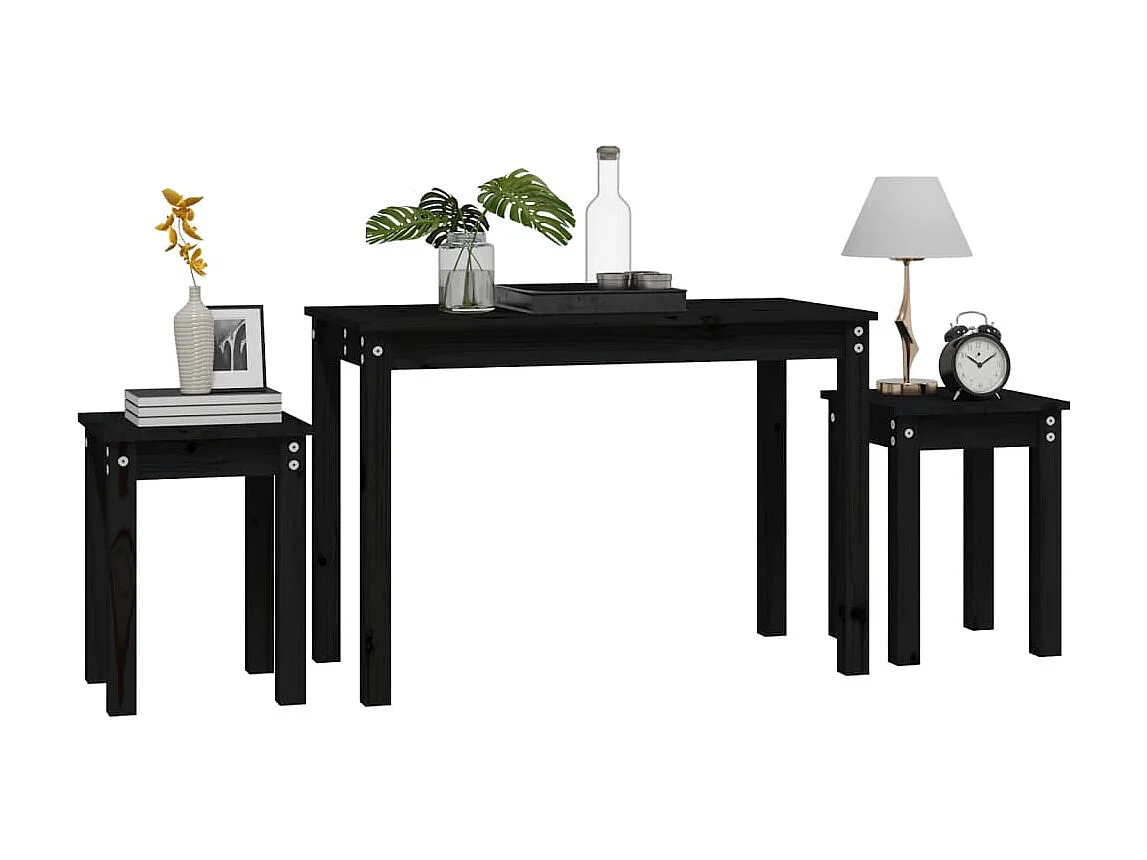 Mesas apilables 3 piezas madera maciza de pino negro ES758430