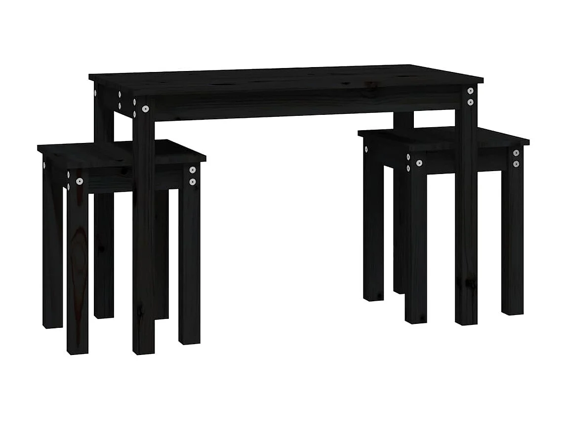 Mesas apilables 3 piezas madera maciza de pino negro ES758430