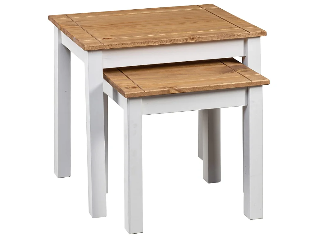 Tables gigognes 2pcs Blanc Bois pin massif Assortiment Panama GHR10712
