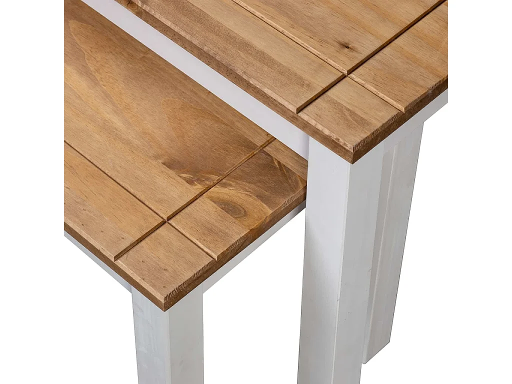 Tables gigognes 2pcs Blanc Bois pin massif Assortiment Panama GHR10712