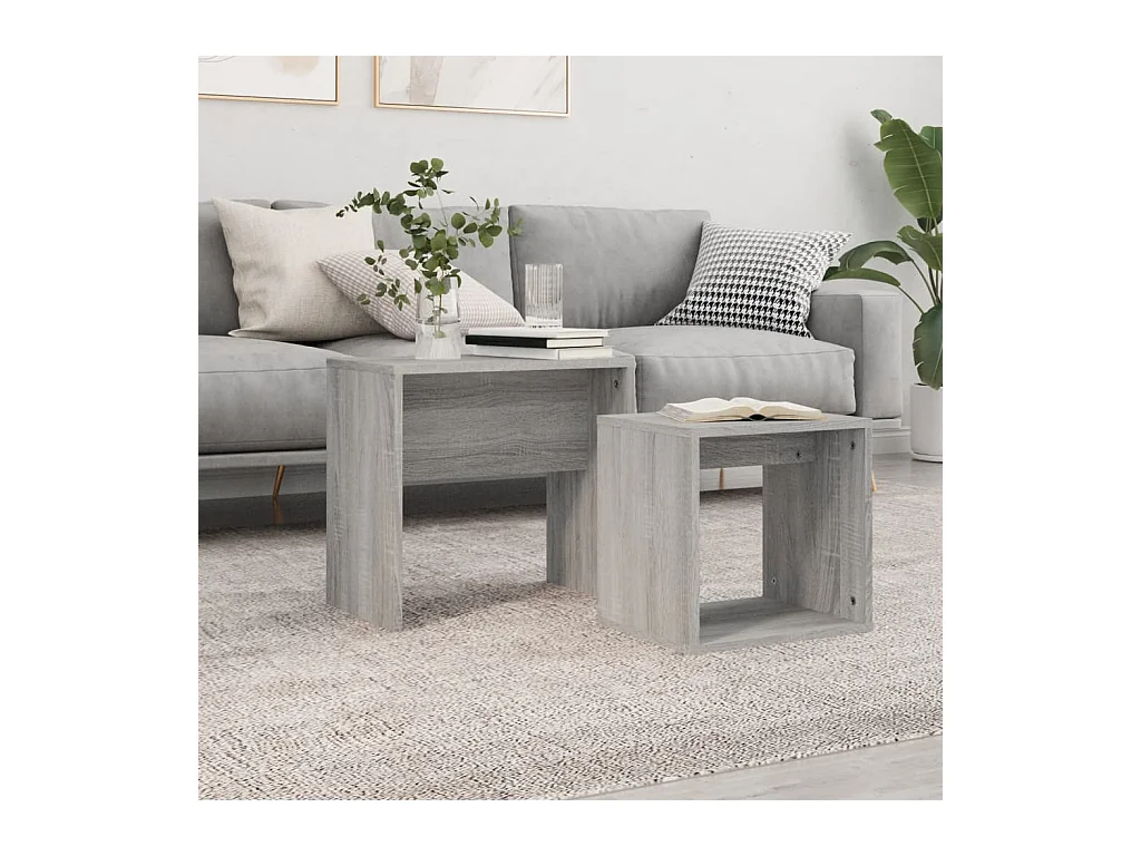 2-delige Tafeltjesset bewerkt hout grijs sonoma eikenkleurig NL28356