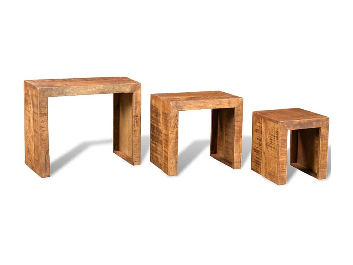 Table gigogne 3 pcs Bois massif de manguier GHR77465