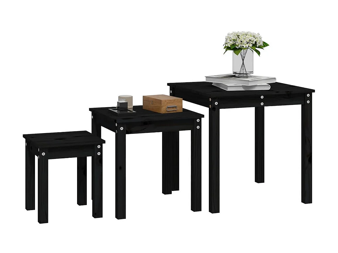 Mesas apilables 3 piezas madera maciza de pino negro ES830019