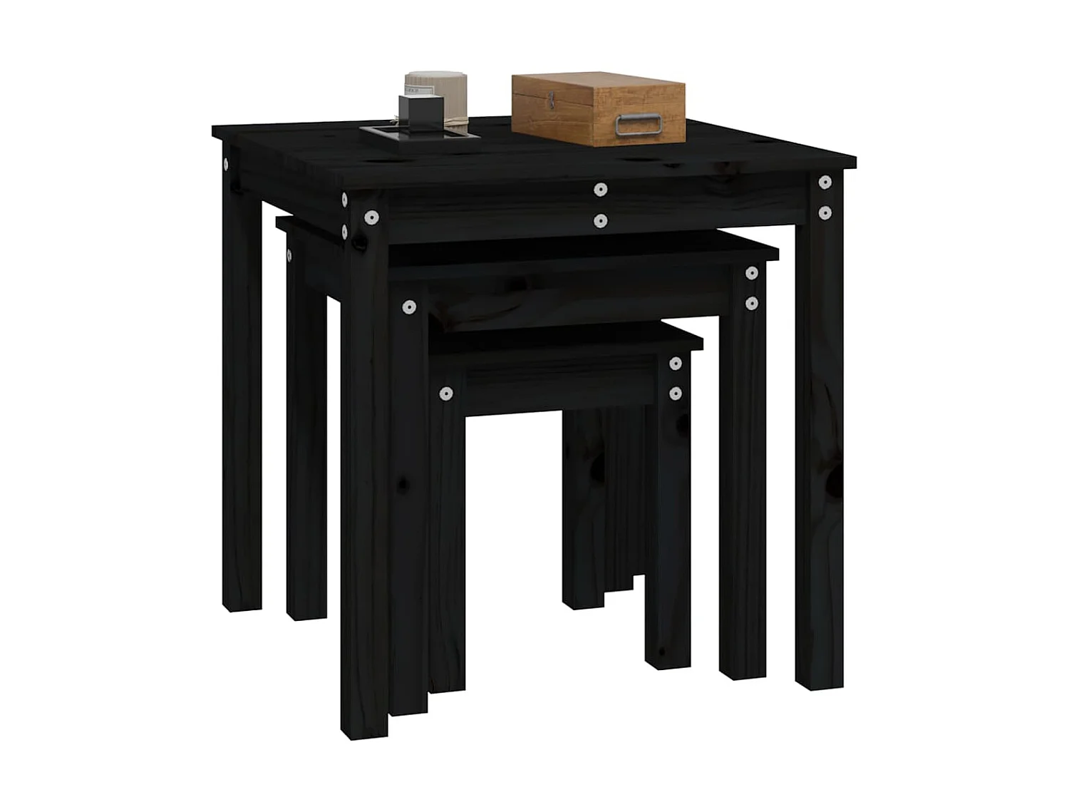 Mesas apilables 3 piezas madera maciza de pino negro ES830019