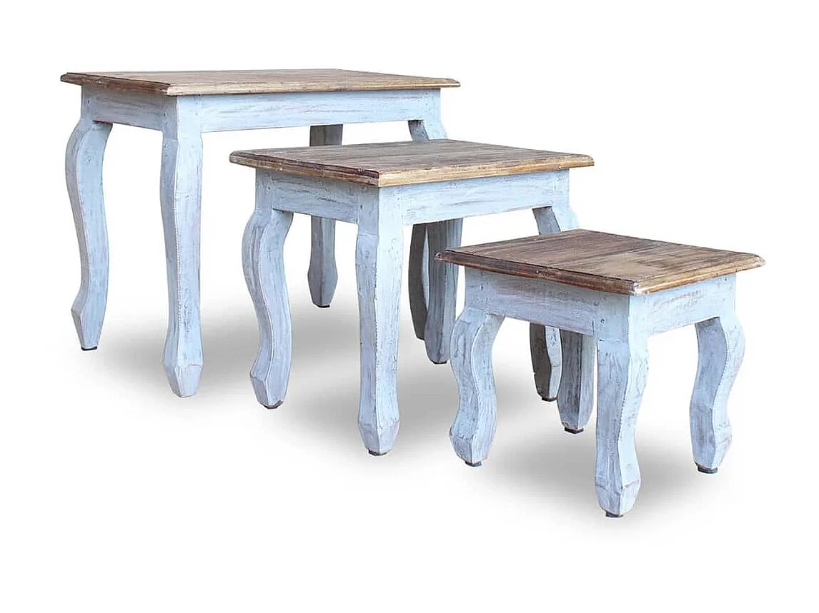 Conjunto de mesas de encastrar 3 pcs madeira maciça reciclada PT372356