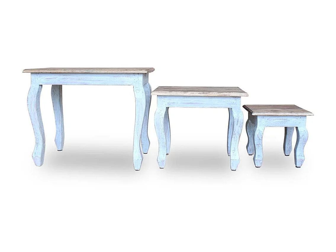 Conjunto de mesas de encastrar 3 pcs madeira maciça reciclada PT372356