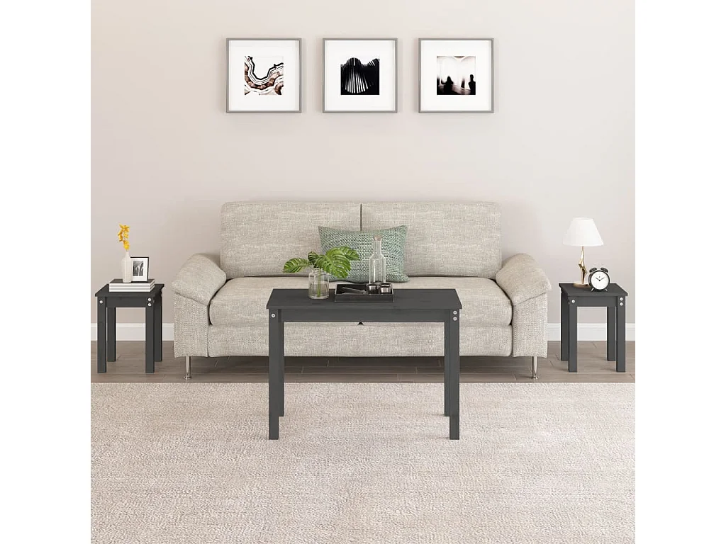 Tables gigognes 3 pcs Gris Bois de pin massif GHR10681