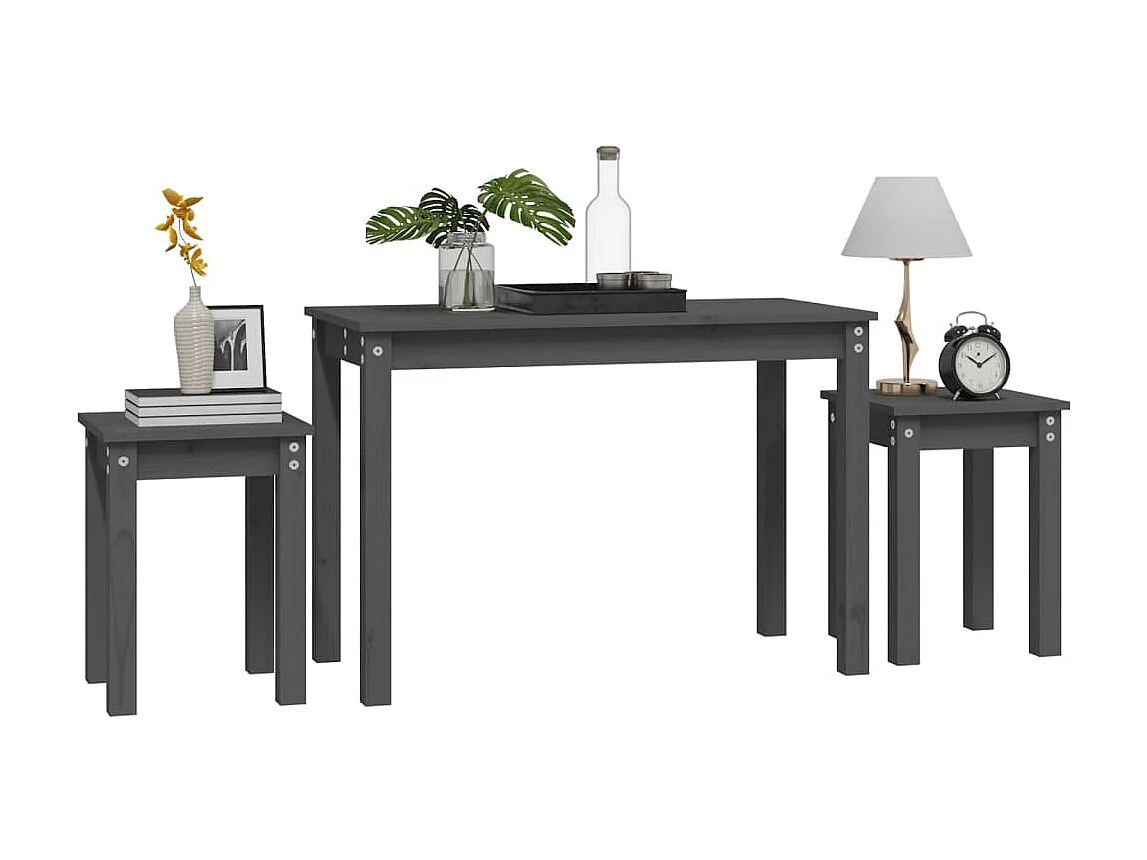 Tables gigognes 3 pcs Gris Bois de pin massif GHR10681