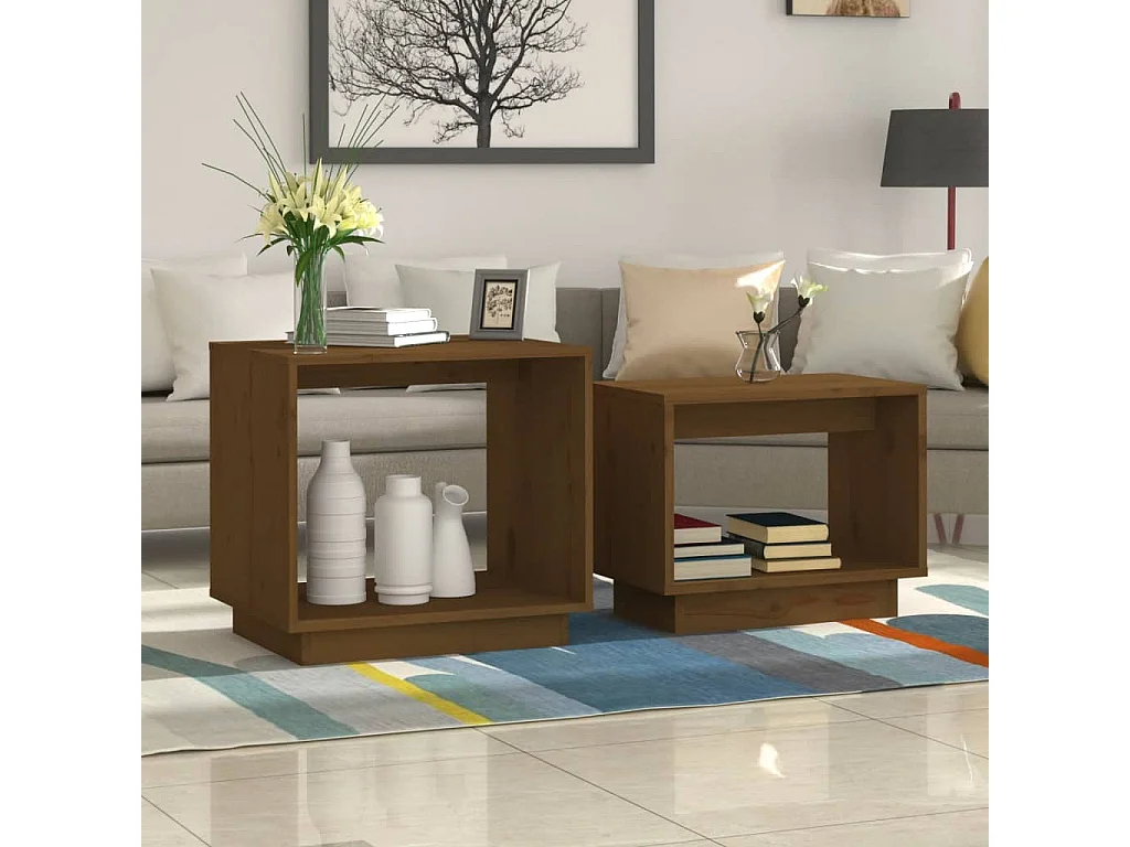 Tables basses gigognes 2 pcs Marron miel Bois de pin massif GHR72040
