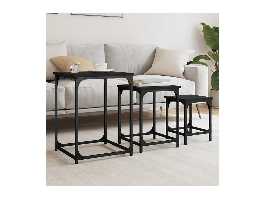 Tables basses gigognes 3 pcs noir bois d'ingénierie GHR60938