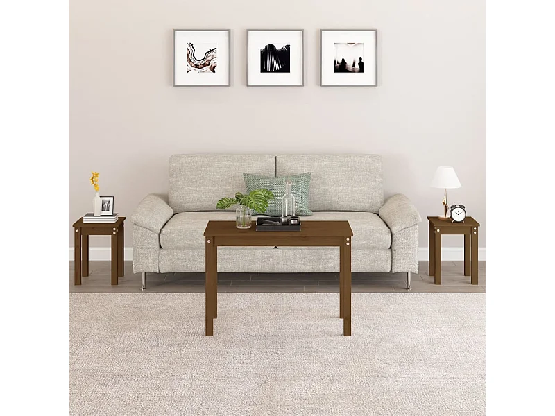 Tables gigognes 3 pcs Marron miel Bois de pin massif GHR40616