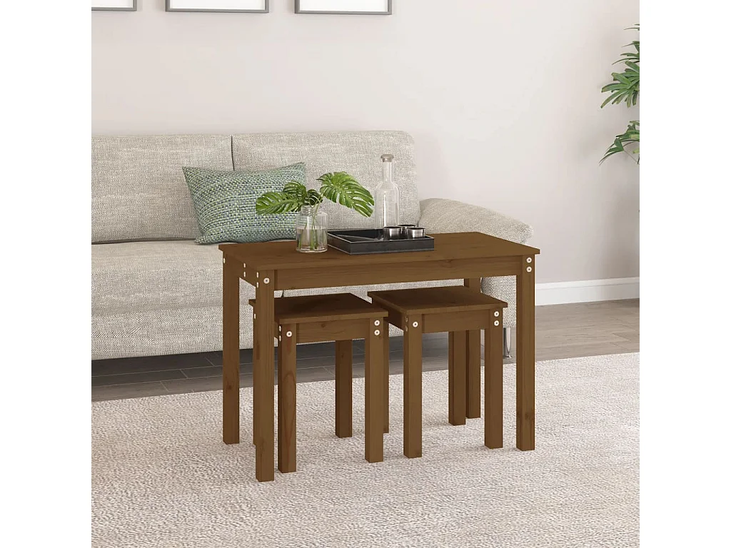 Tables gigognes 3 pcs Marron miel Bois de pin massif GHR40616