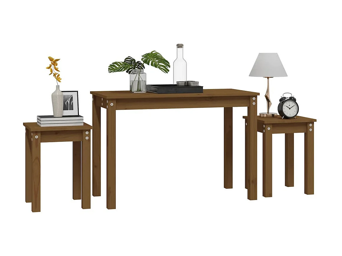 Tables gigognes 3 pcs Marron miel Bois de pin massif GHR40616