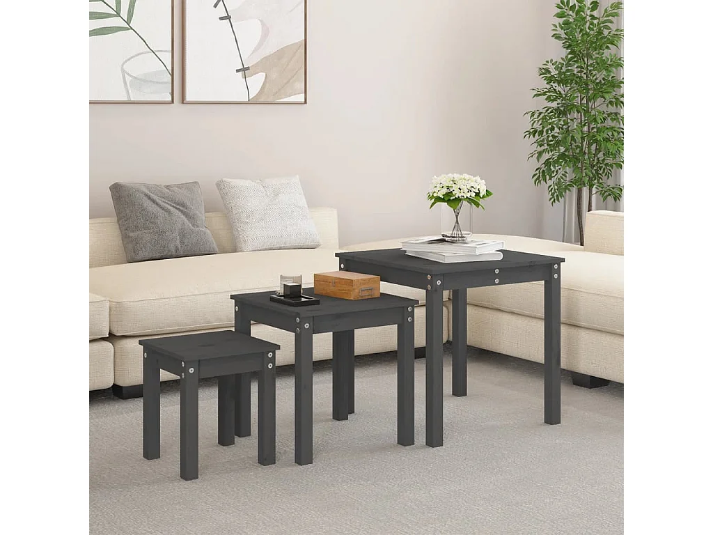 Tables gigognes 3 pcs Gris Bois de pin massif GHR12981