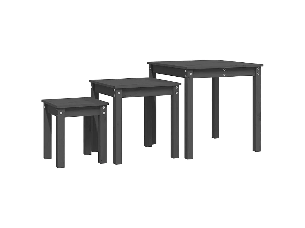 Tables gigognes 3 pcs Gris Bois de pin massif GHR12981