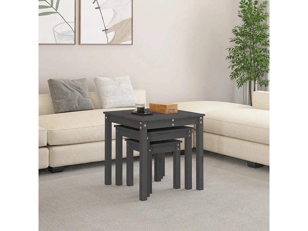 Tables gigognes 3 pcs Gris Bois de pin massif GHR12981