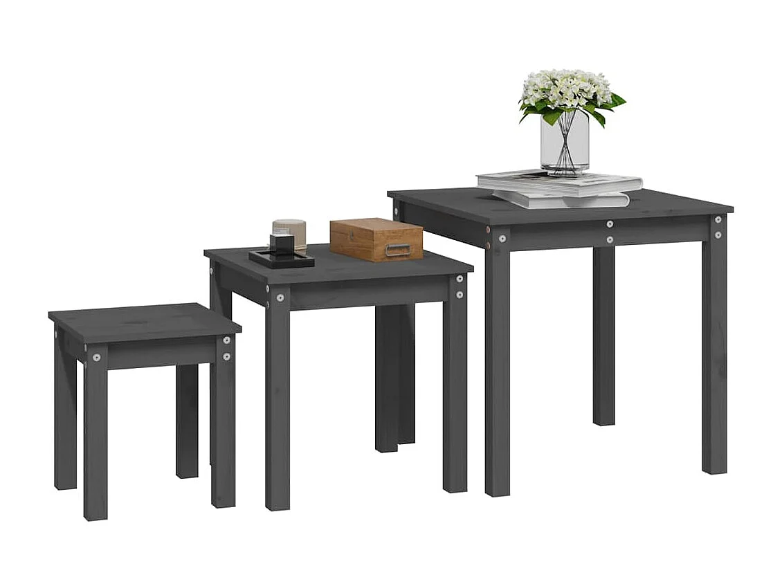 Tables gigognes 3 pcs Gris Bois de pin massif GHR12981