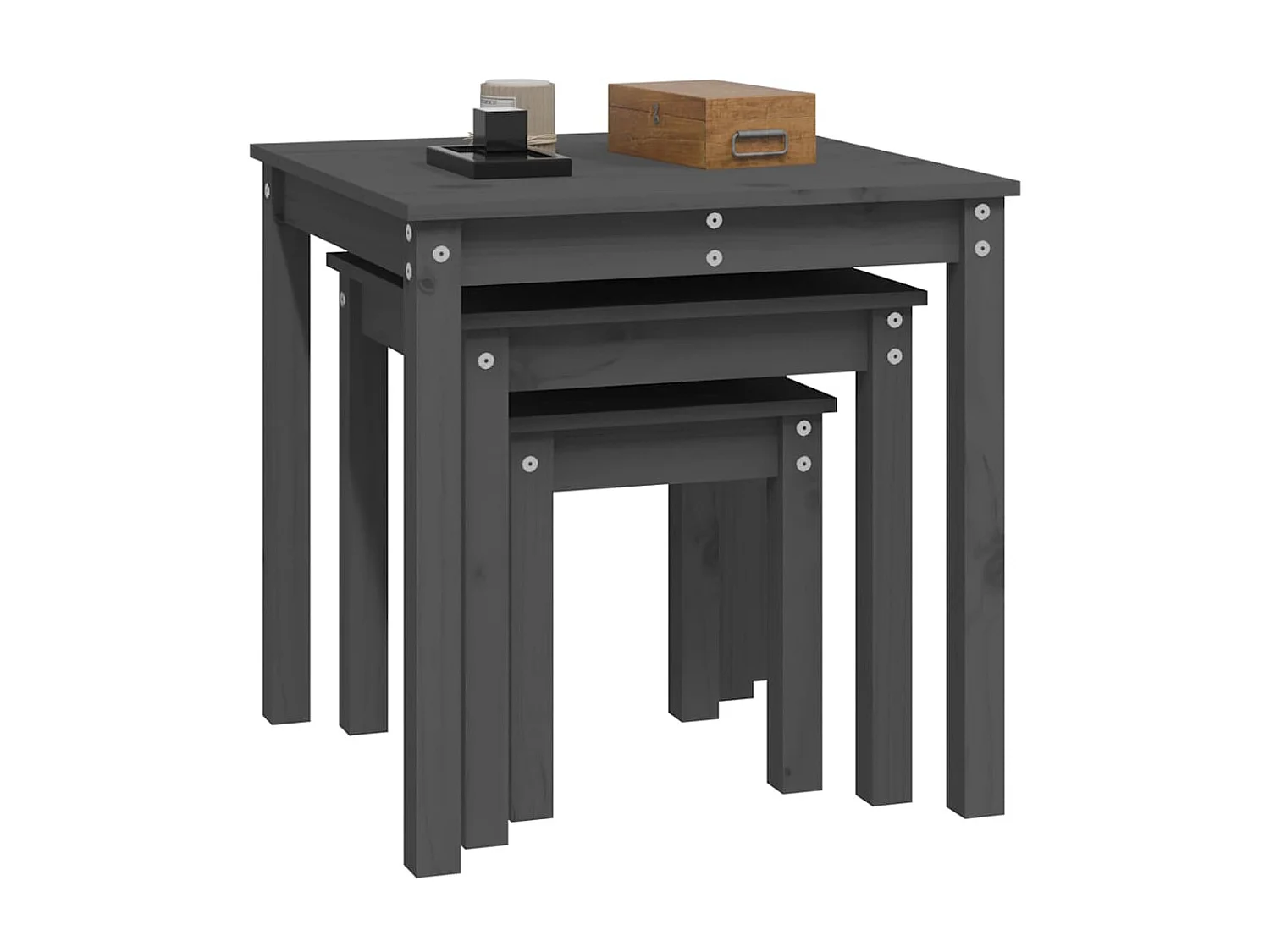 Tables gigognes 3 pcs Gris Bois de pin massif GHR12981