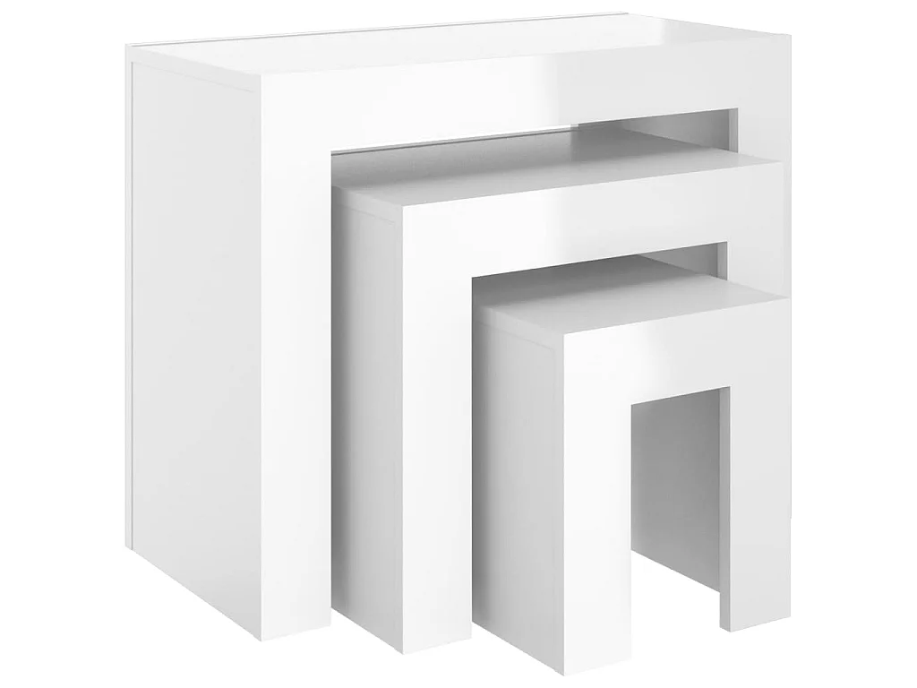 Tables basses gigognes 3 pcs Blanc brillant Aggloméré GHR41101